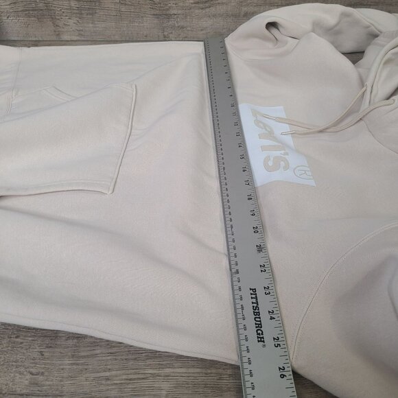Levis Mens XL Standard Fit Hoodie Long Sleeve Hooded Sweatshirt Beige Ivory Whit - Picture 5 of 10